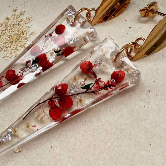 zoom de Flor de arroz roja en par de aros Pucura