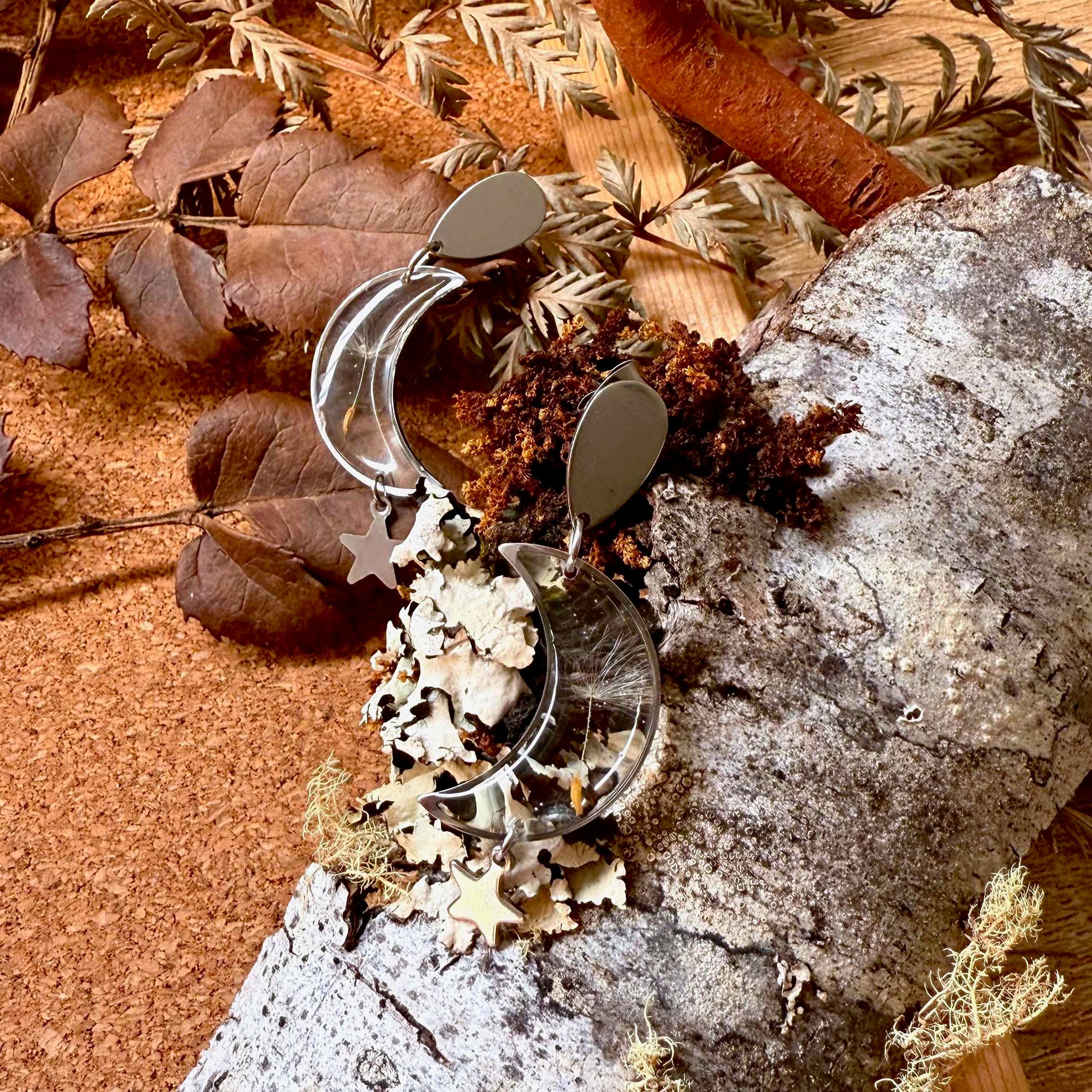 Par de aros Ninhue con semilla de diente de león