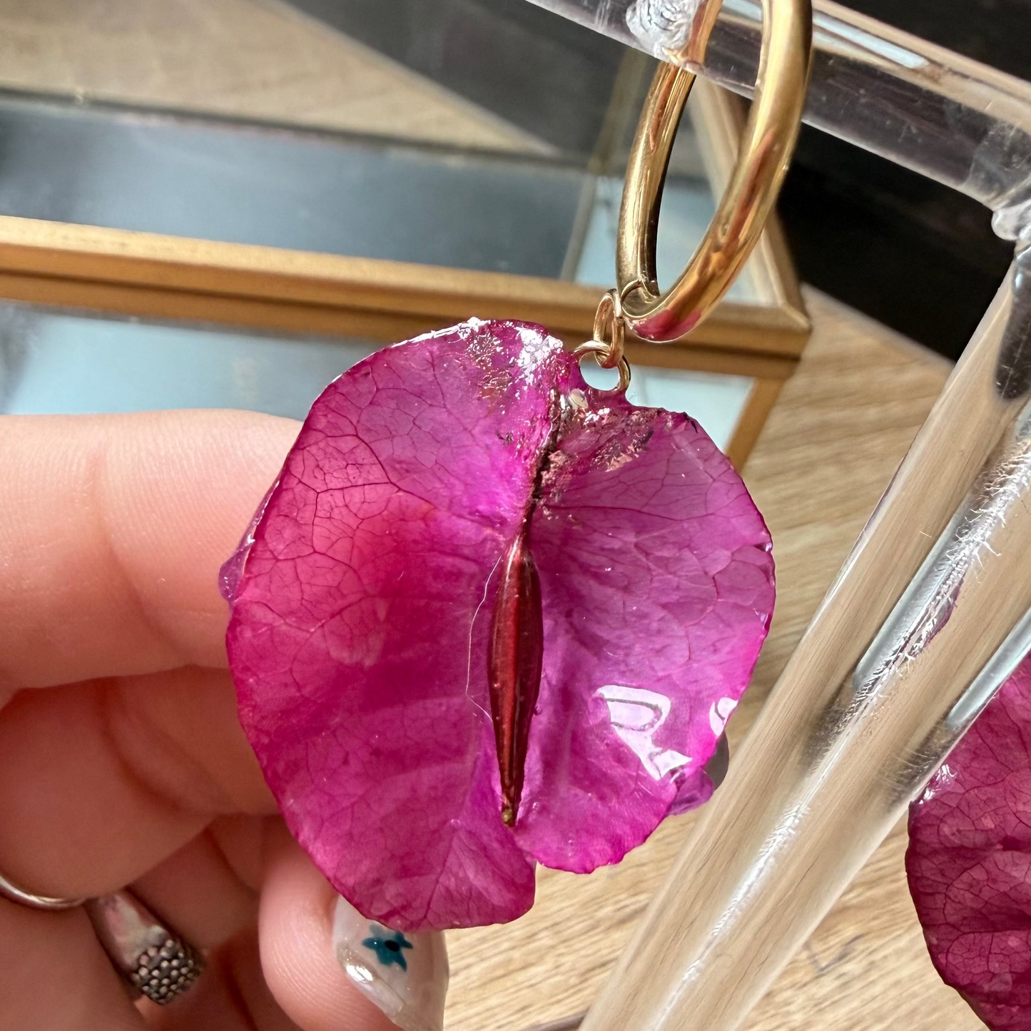 Aros corazón de bugambilia