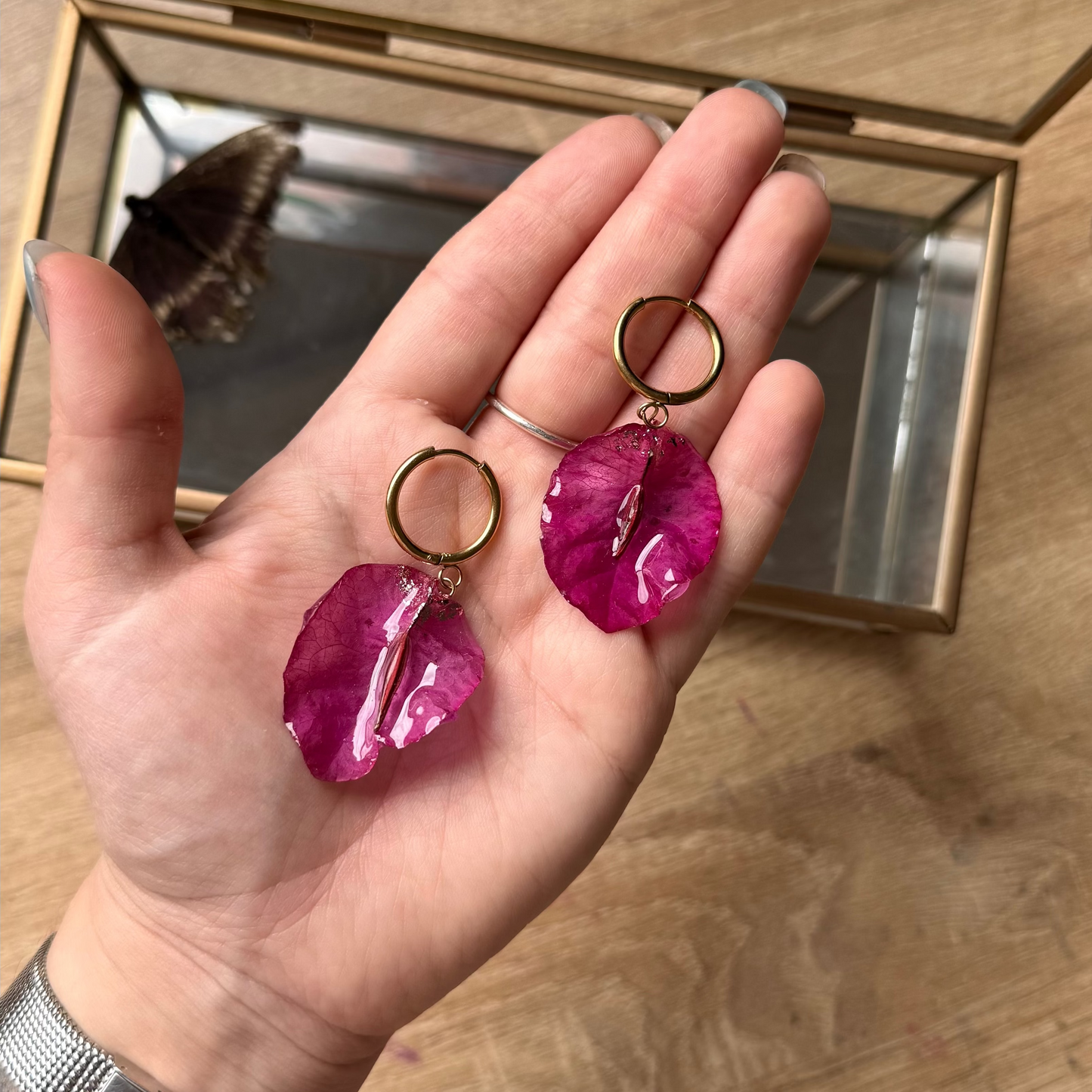 Aros corazón de bugambilia